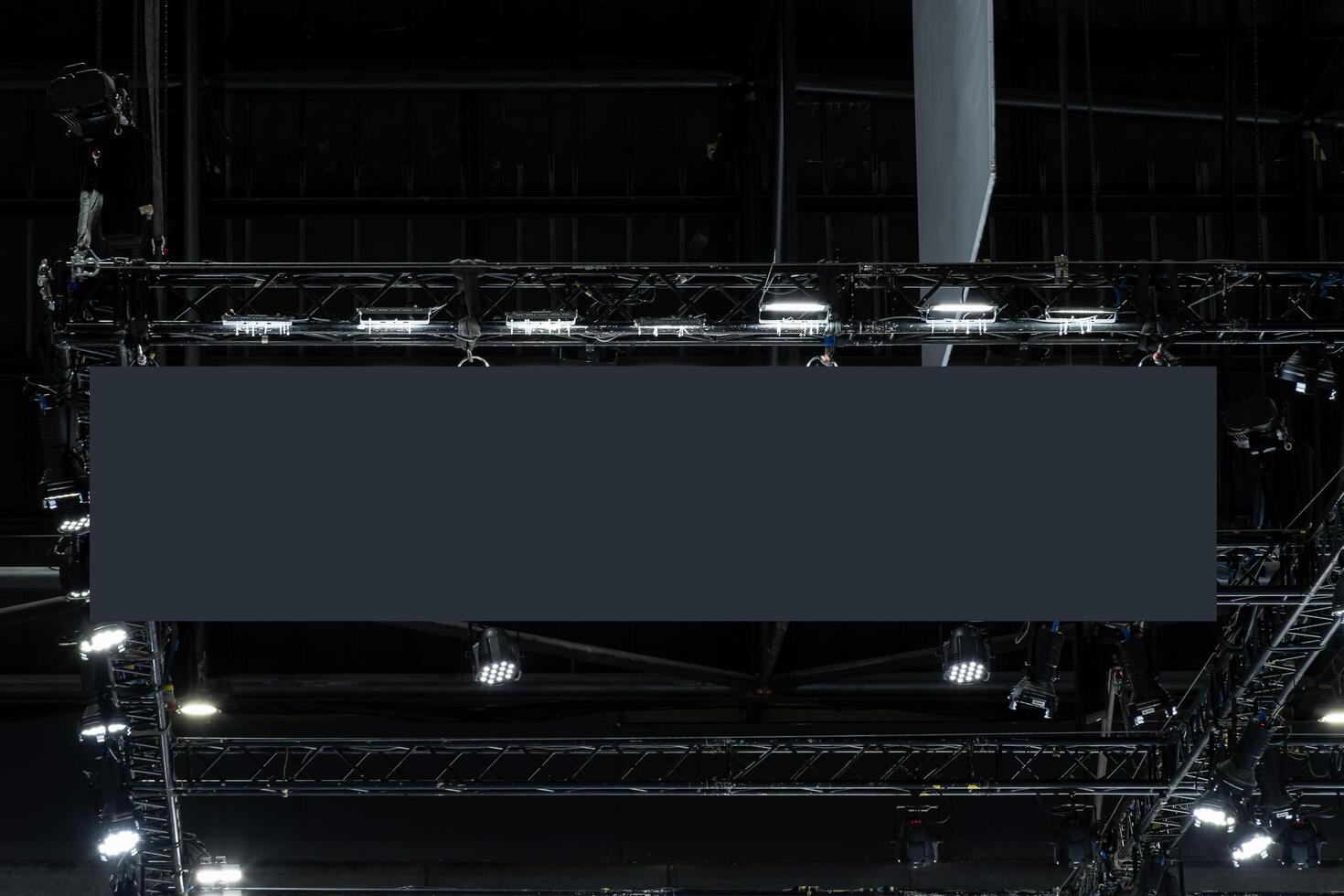 Hanging black horizontal billboard with clipping path for mock up photo