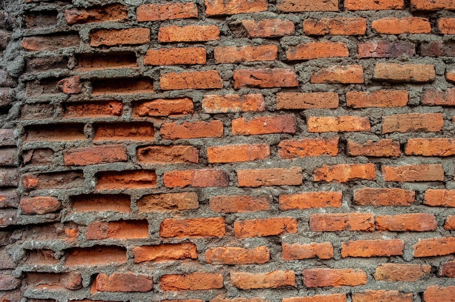texture and copy space of dull and corroded dark red bricks photo