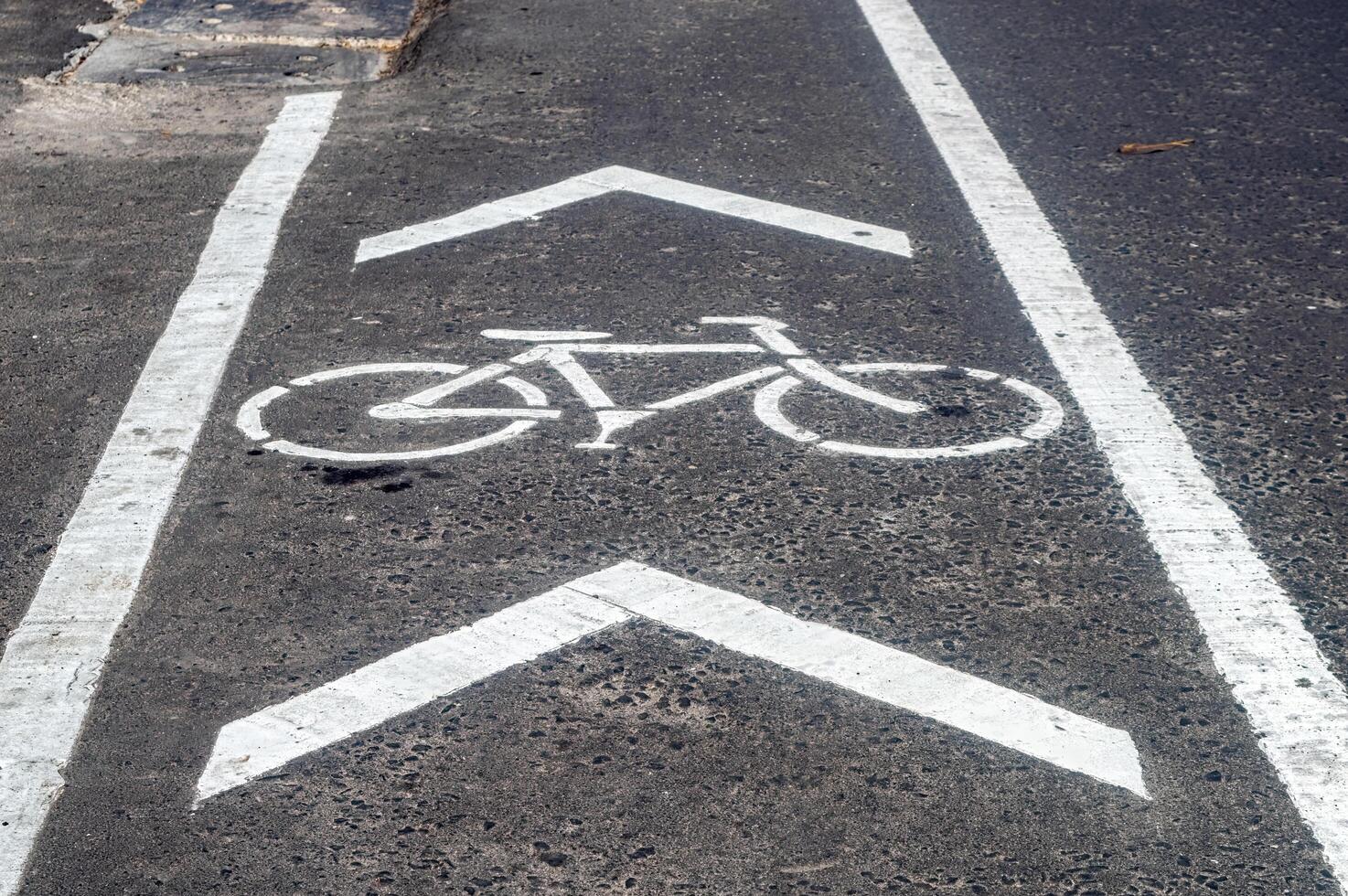 a bicycle way or bike lane on the side of an asphalt road in the city of Surabaya photo