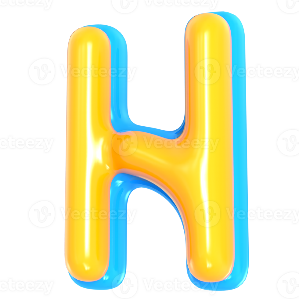 Yellow Alphabet with Blue 3D Letter H Render png