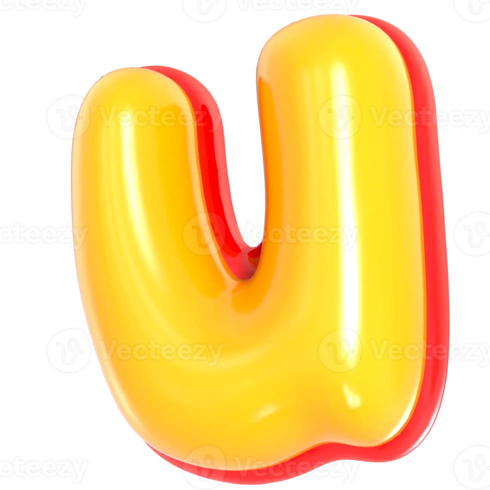 Yellow Alphabet with Red 3D Letter U png