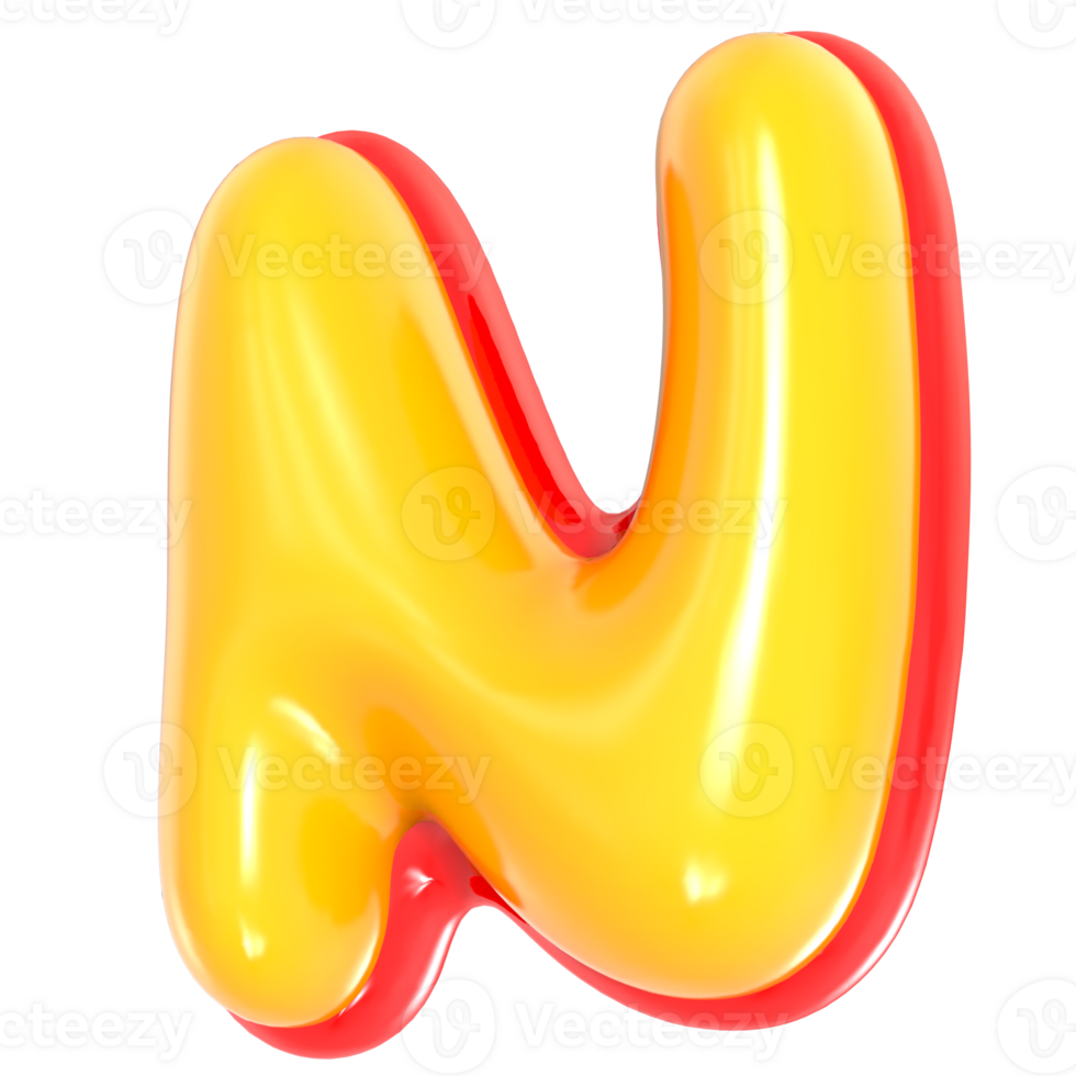 Yellow Alphabet with Red 3D Letter N png