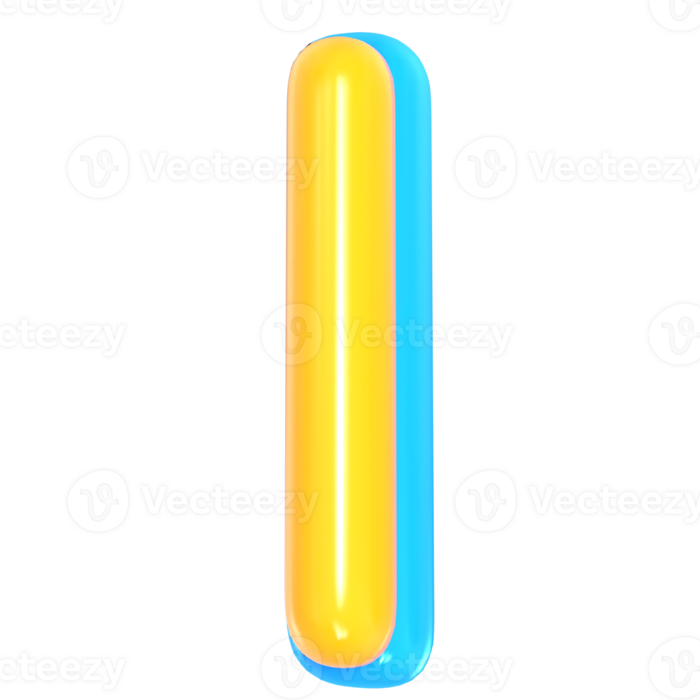 Yellow Alphabet with Blue 3D Letter I Render png