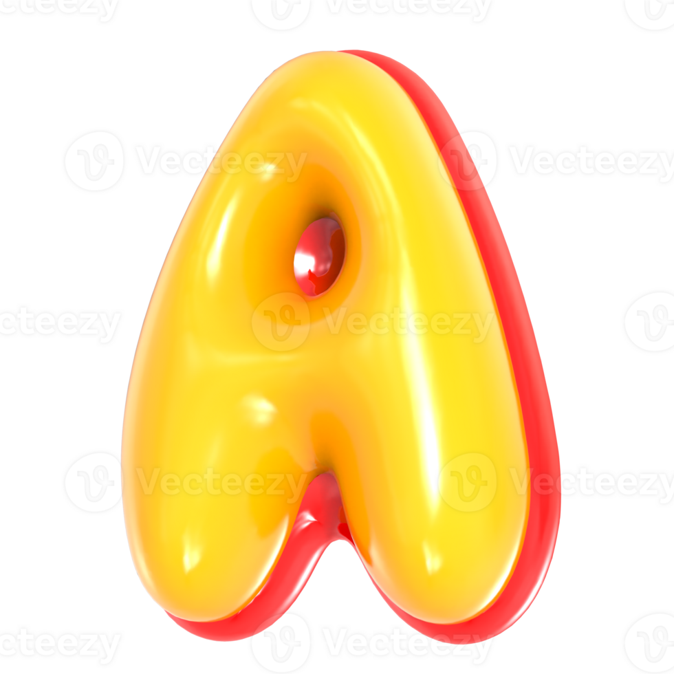 Yellow Alphabet with Red 3D Letter A png