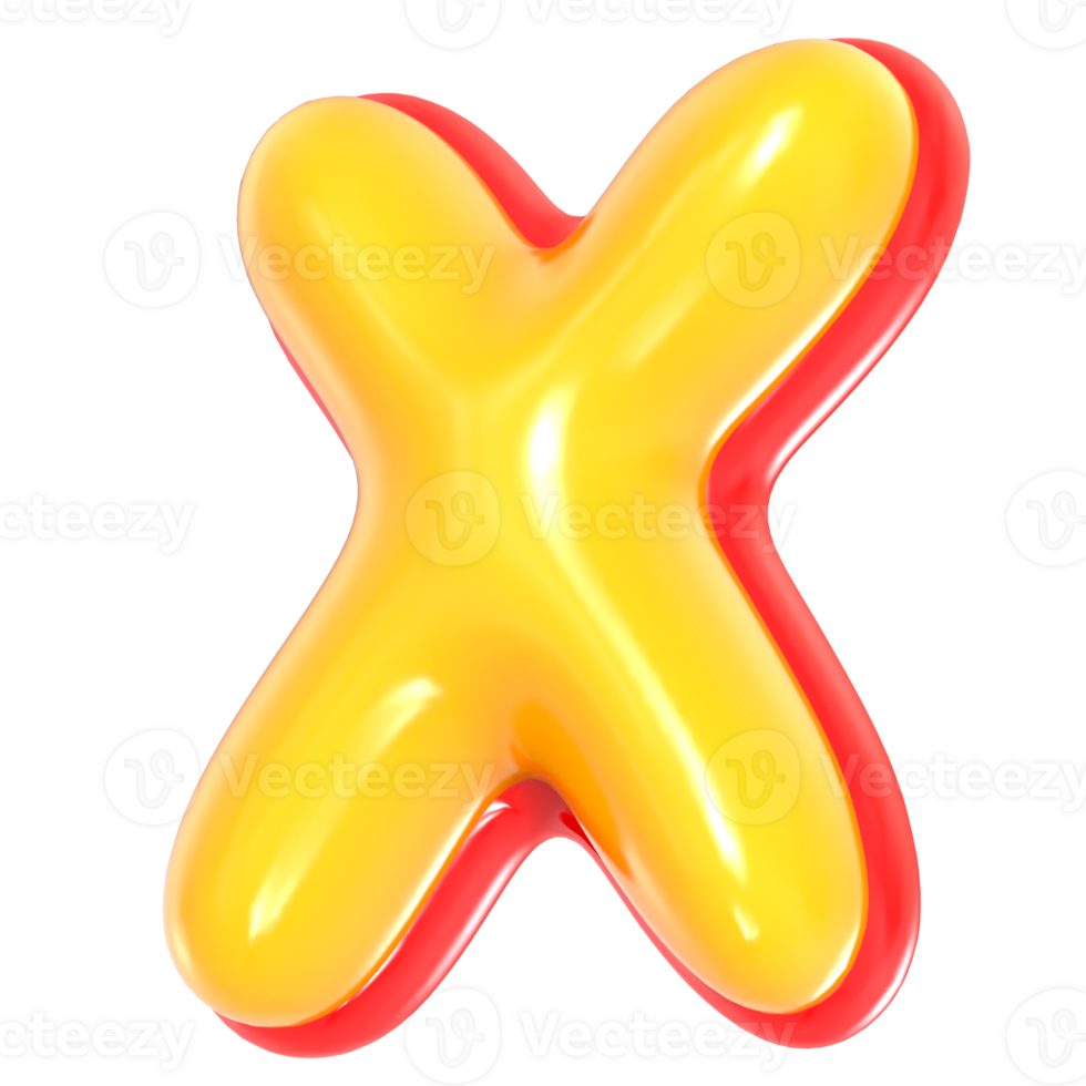 Yellow Alphabet with Red 3D Letter X png