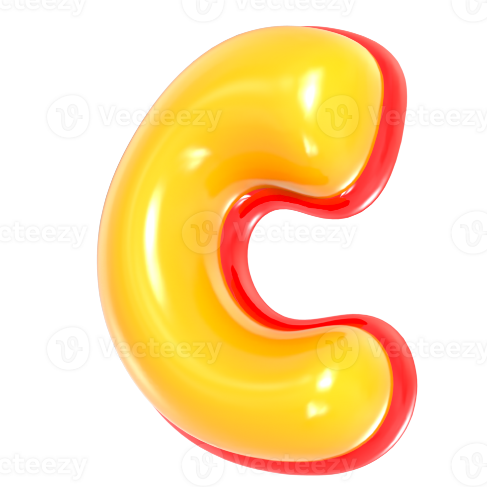 Yellow Alphabet with Red 3D Letter C png