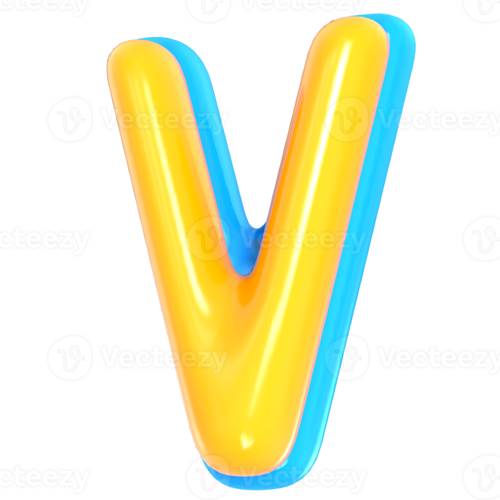 Yellow Alphabet with Blue 3D Letter V Render png