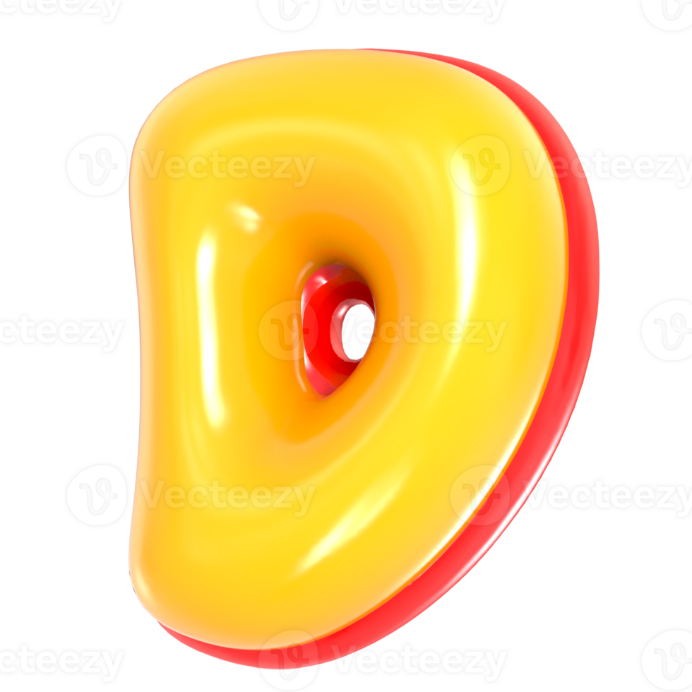 Yellow Alphabet with Red 3D Letter D png