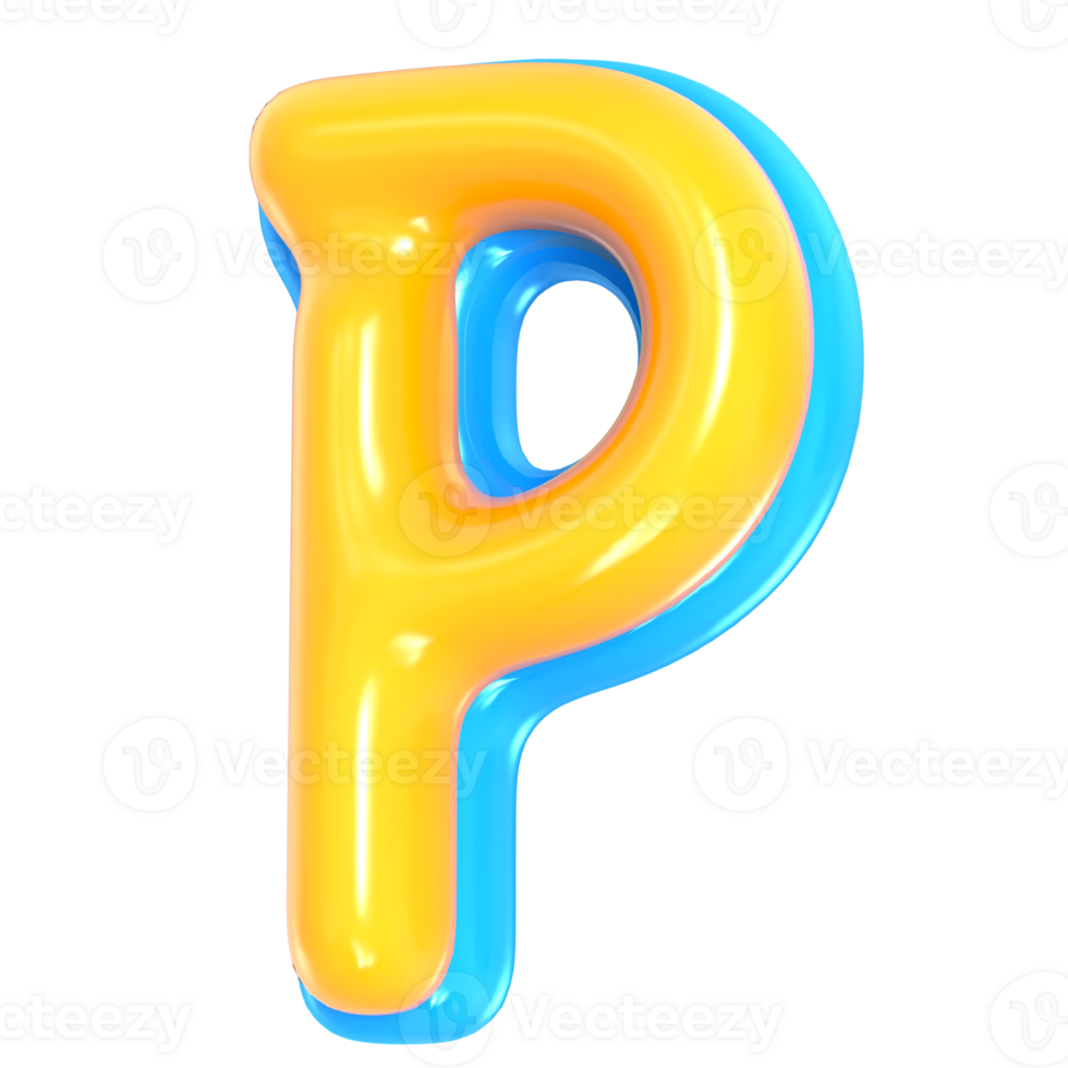 Yellow Alphabet with Blue 3D Letter P Render png