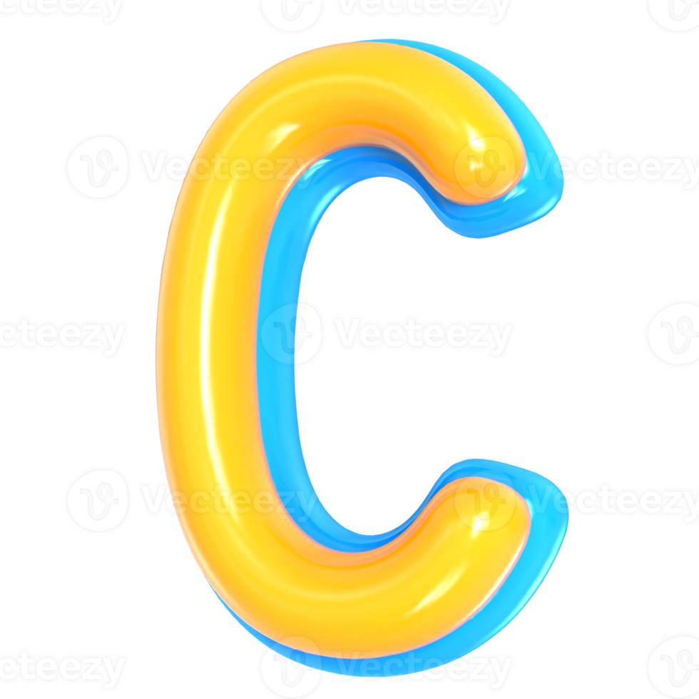 Yellow Alphabet with Blue 3D Letter C Render png
