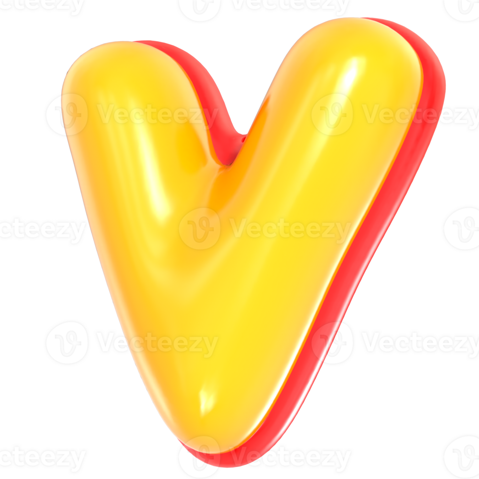 Yellow Alphabet with Red 3D Letter V png