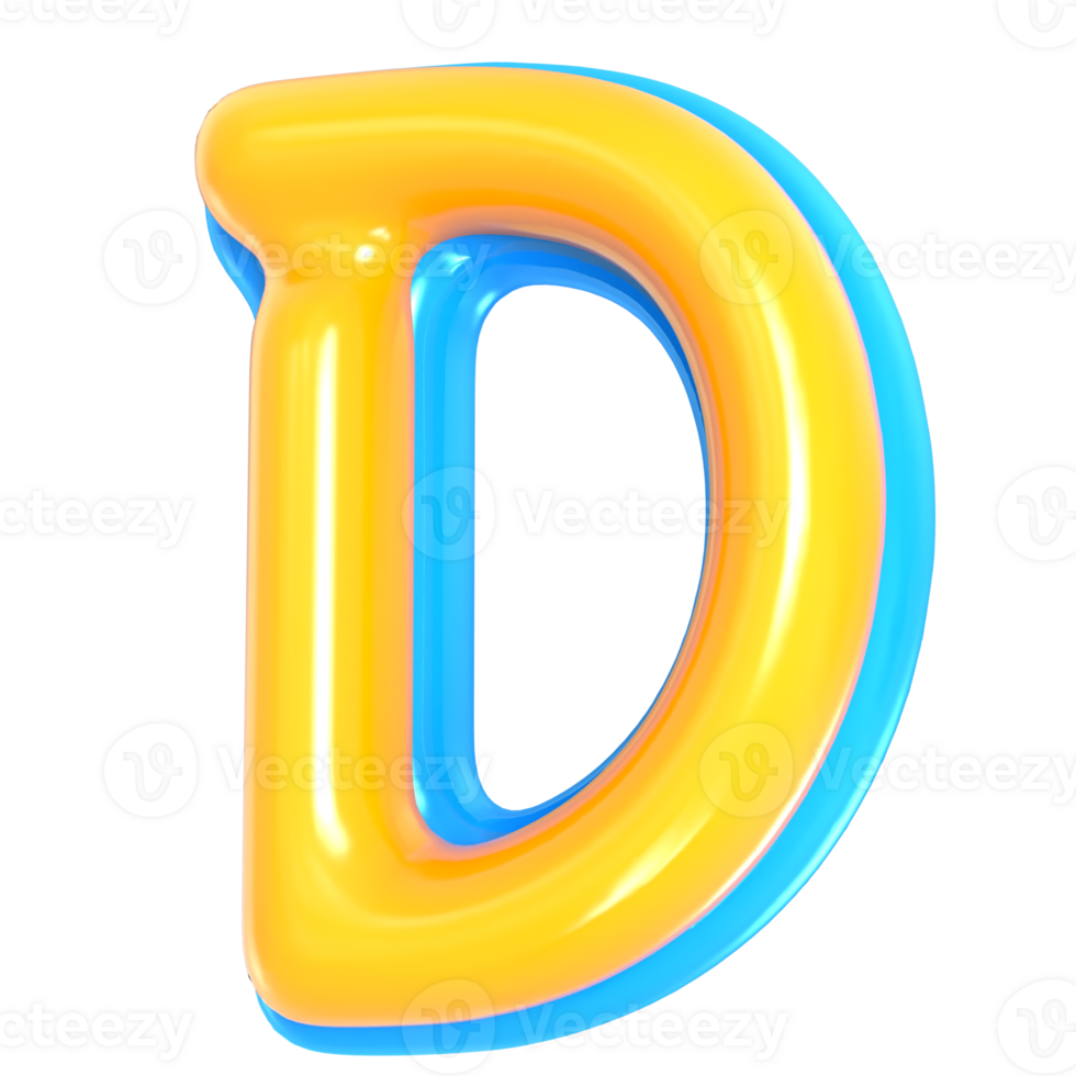 Yellow Alphabet with Blue 3D Letter D Render png
