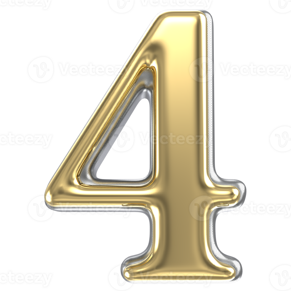 Gold Number 4 3D Render png