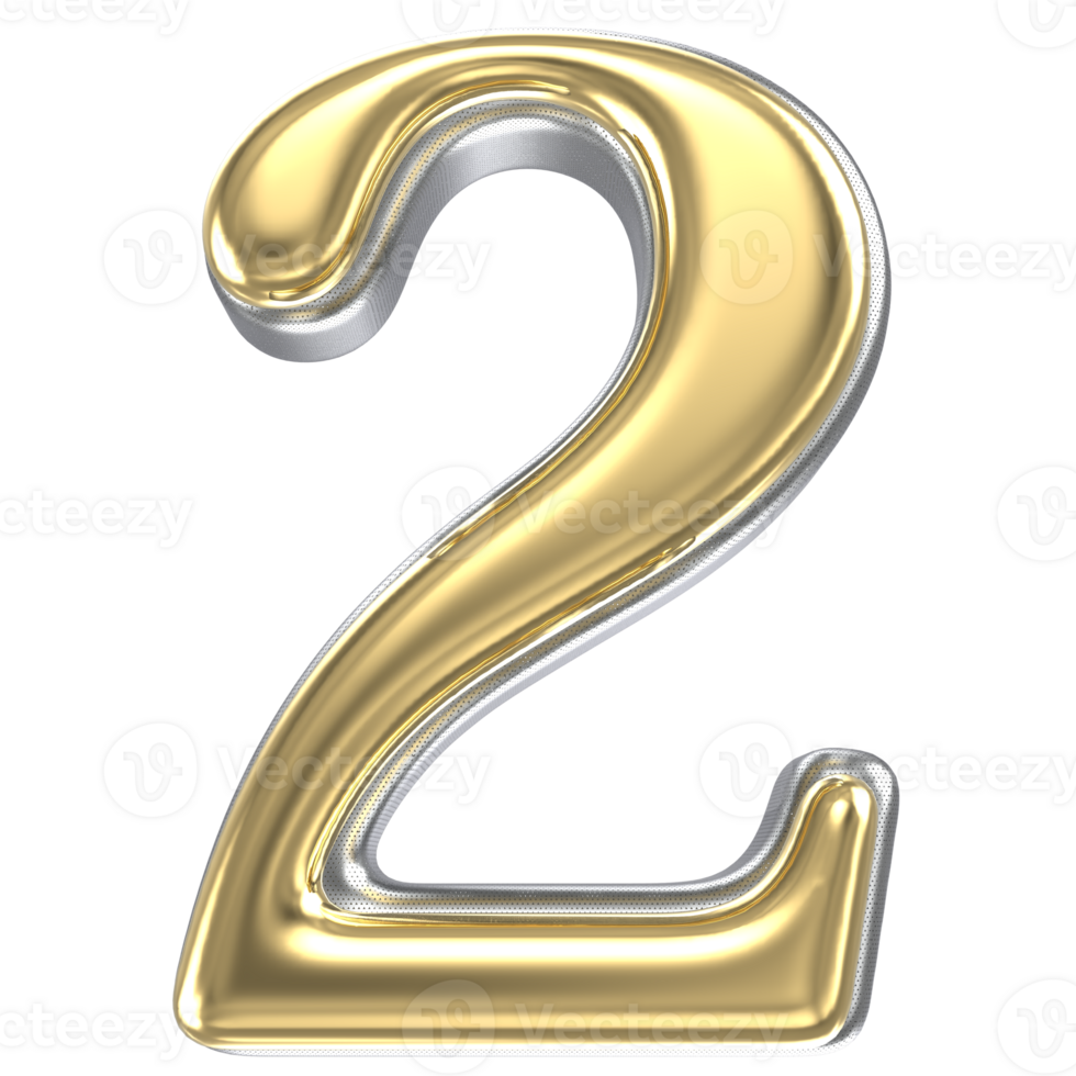 Gold Number 2 3D Render png