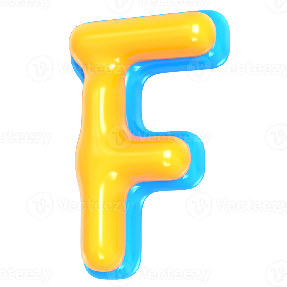 Yellow Alphabet with Blue 3D Letter F Render png