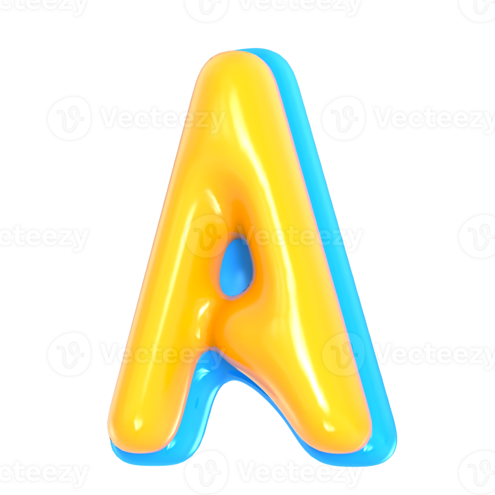 Yellow Alphabet with Blue 3D Letter A Render png