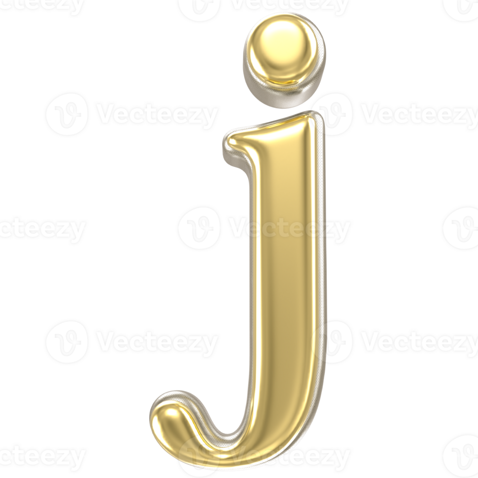 Gold Font j 3D Rendering png