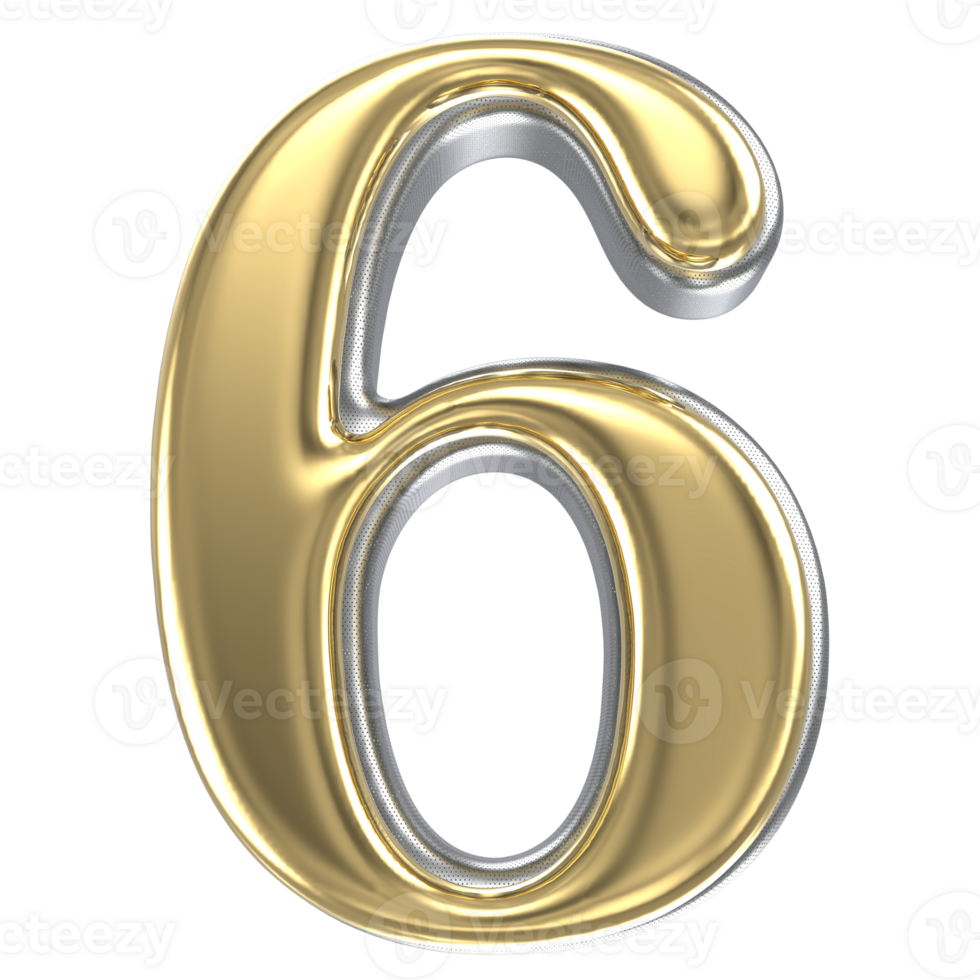 Gold Number 6 3D Render png