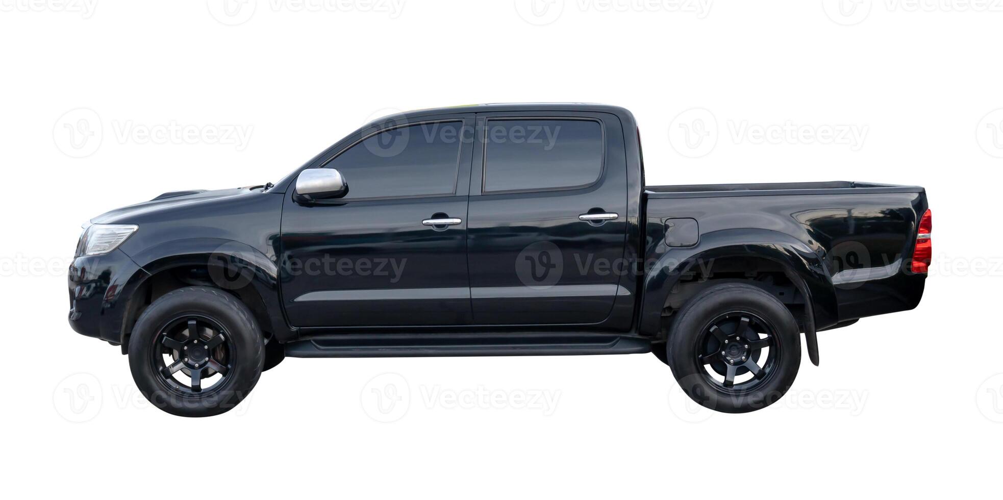 Side view of black pickup truck isolated on white background with clipping path photo
