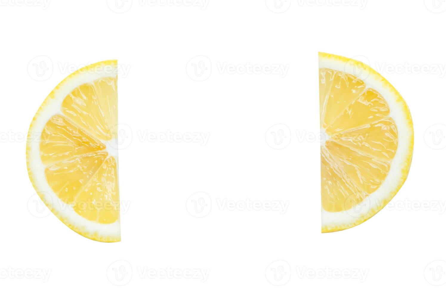 Top view set of yellow lemon slices or quarters isolated on white background with clipping path photo