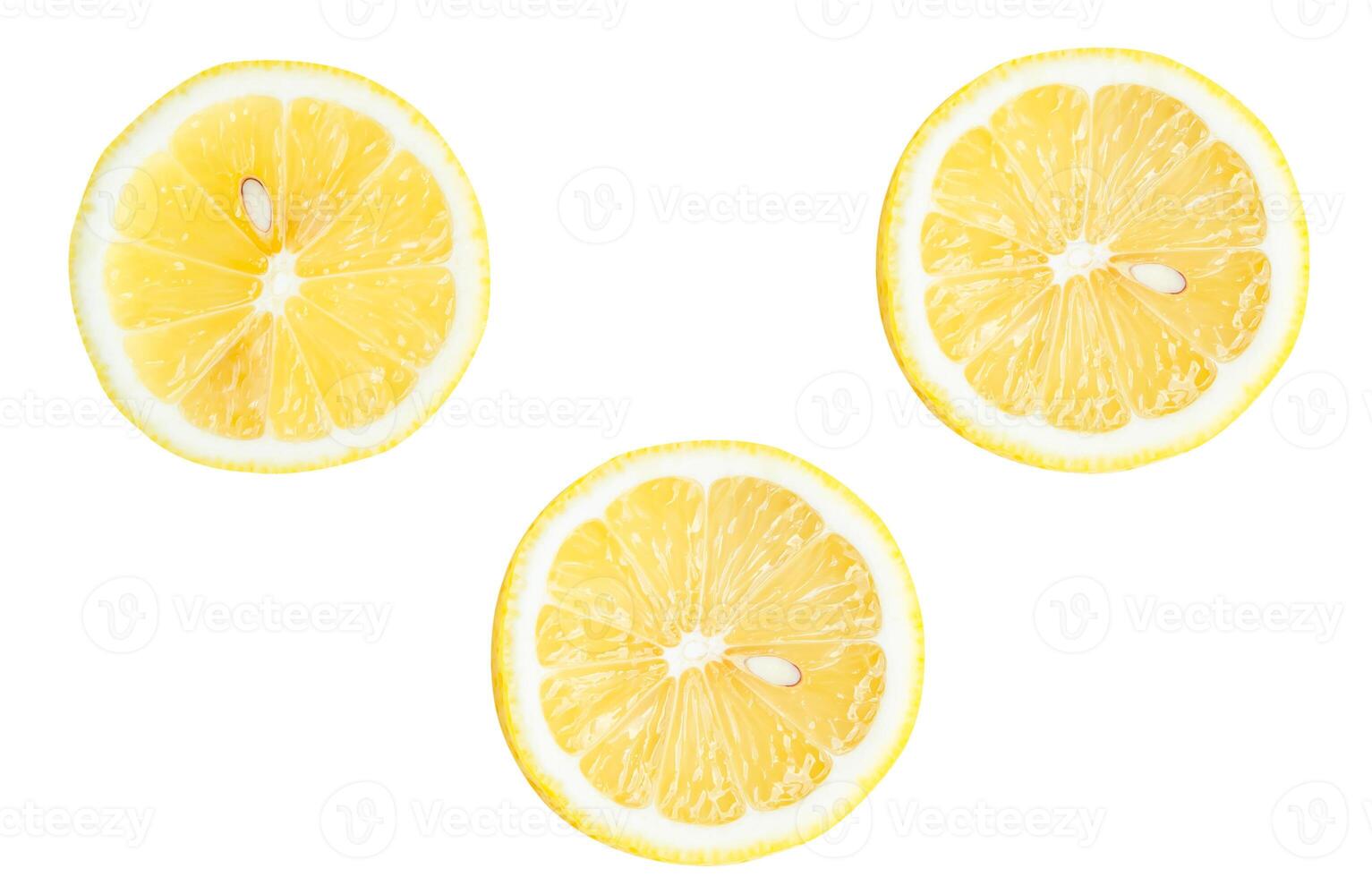 Top view set of yellow lemon halves isolated on white background with clipping path photo