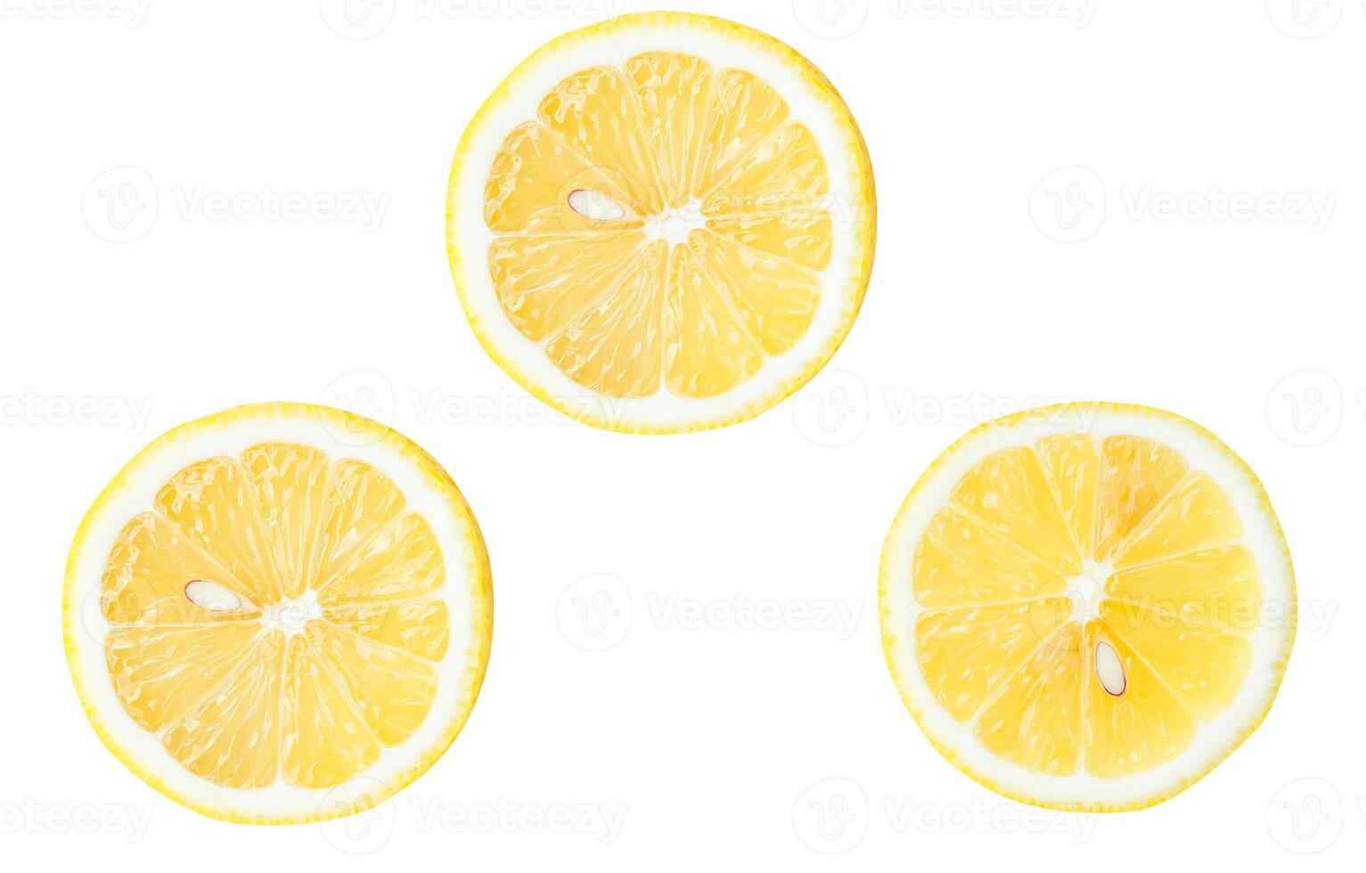 Top view set of yellow lemon halves isolated on white background with clipping path photo