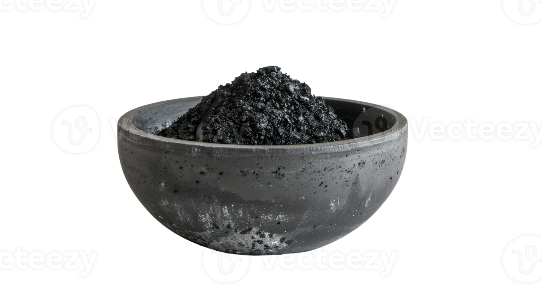 Bowl of charcoal paste on the transparent background, Format png