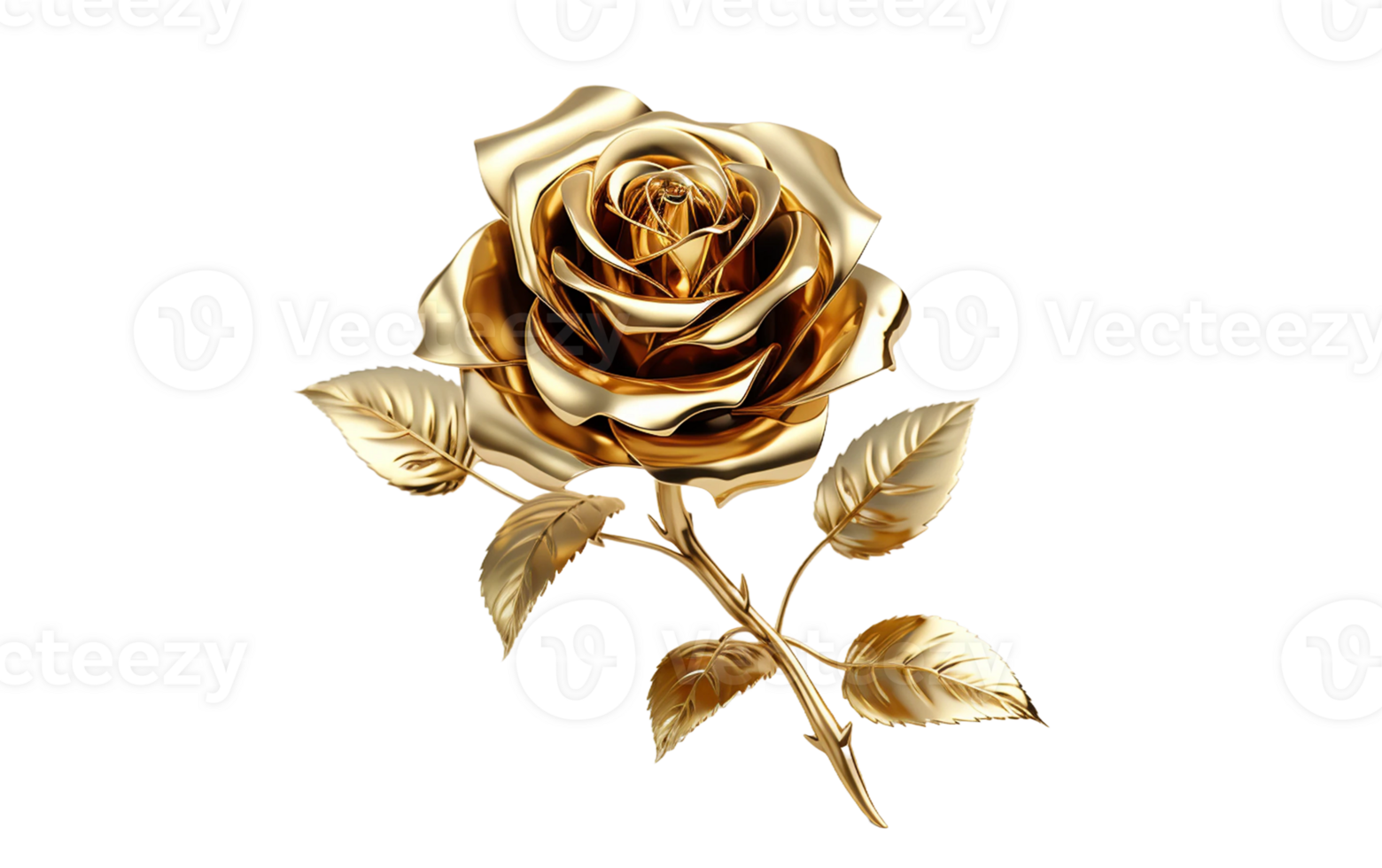 Golden Rose on White Transparent Background png