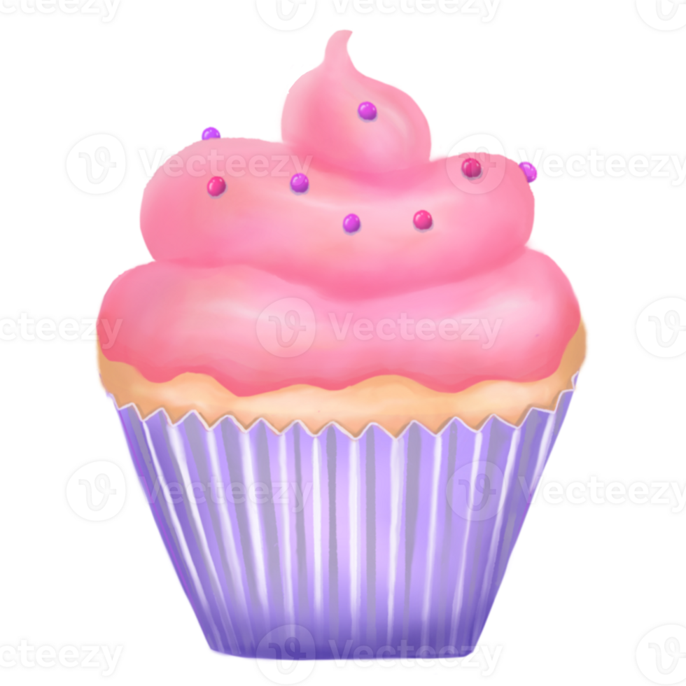 Vanilla Cupcake with Pink Frosting and Sprinkles on a transparent background png