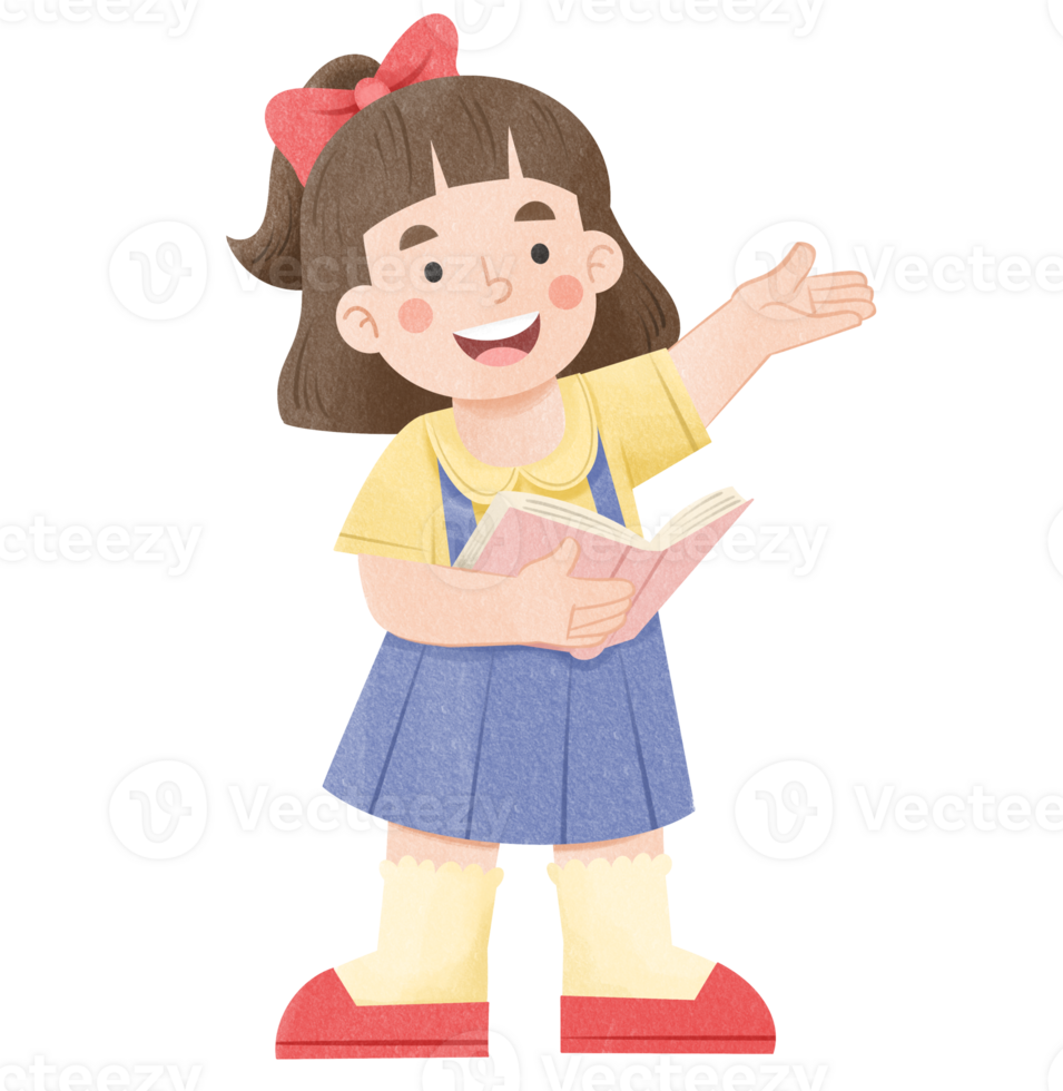 Girl reading a book watercolor illustration png