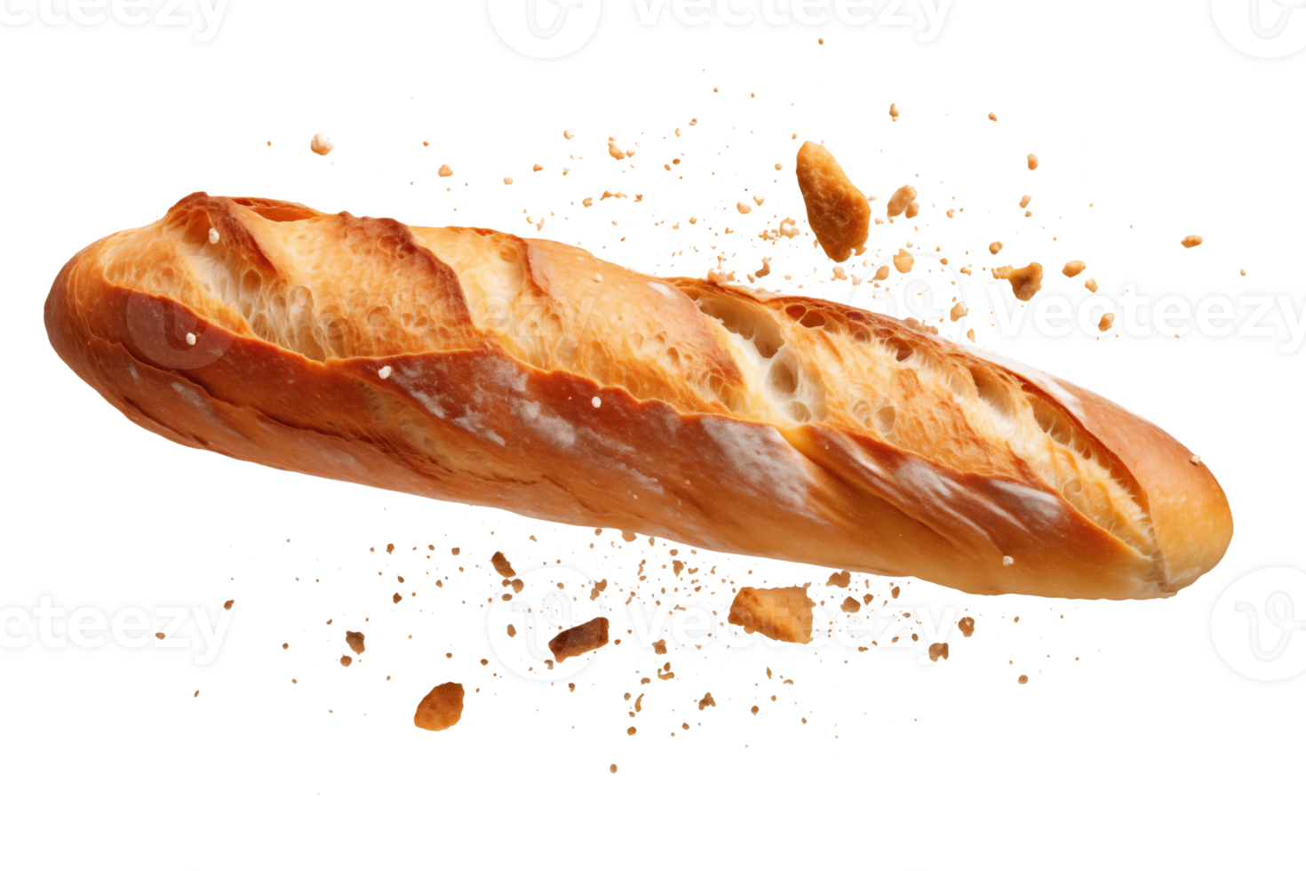 baguete pão com queda migalhas com transparente fundo png