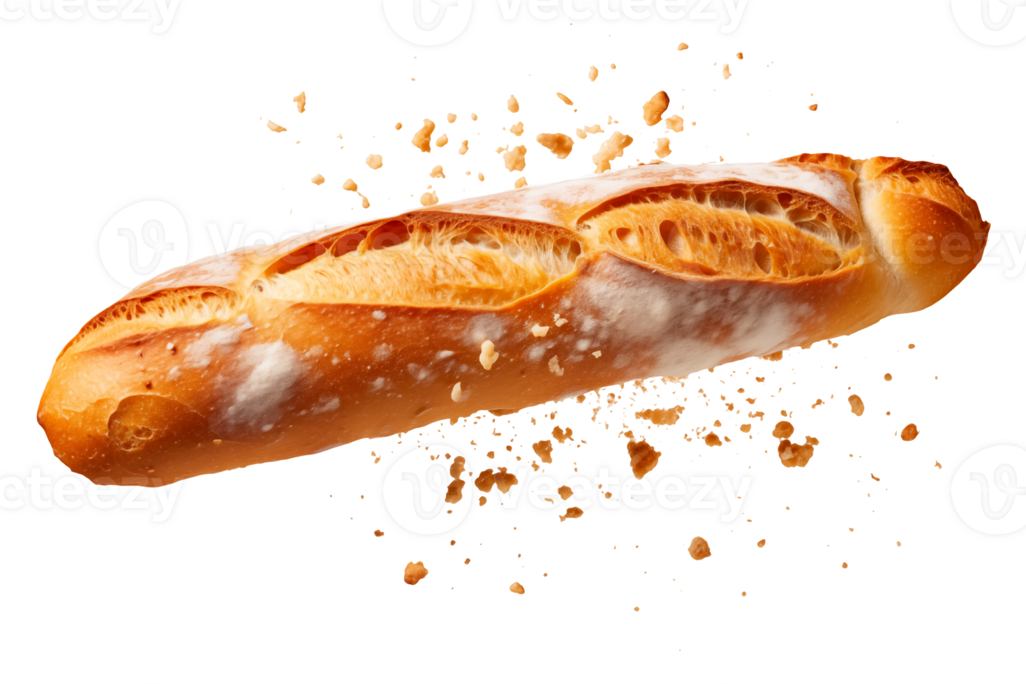 baguette bread with falling crumbs png