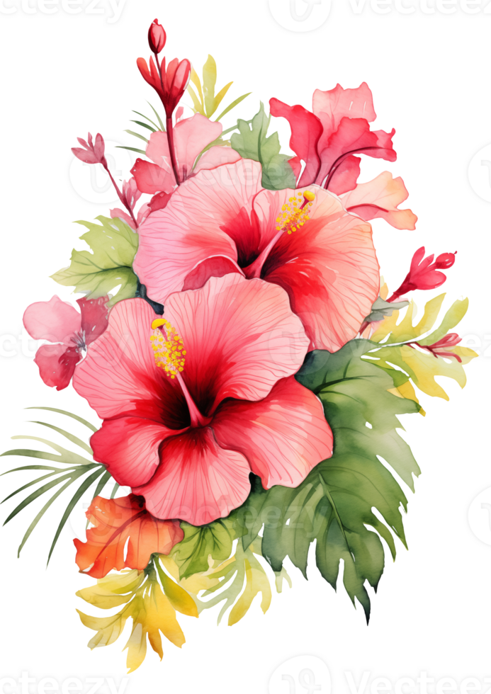 hibiscus watercolor flower design elements png