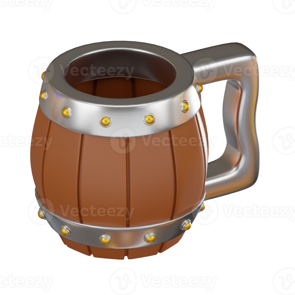 3D Wooden Beer Mug Perfect for Bar and Brewery Themes. 3D Render png