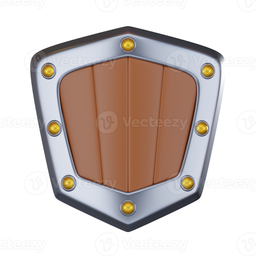 Medieval knight shield emblem armor metal symbol protection. 3D render png