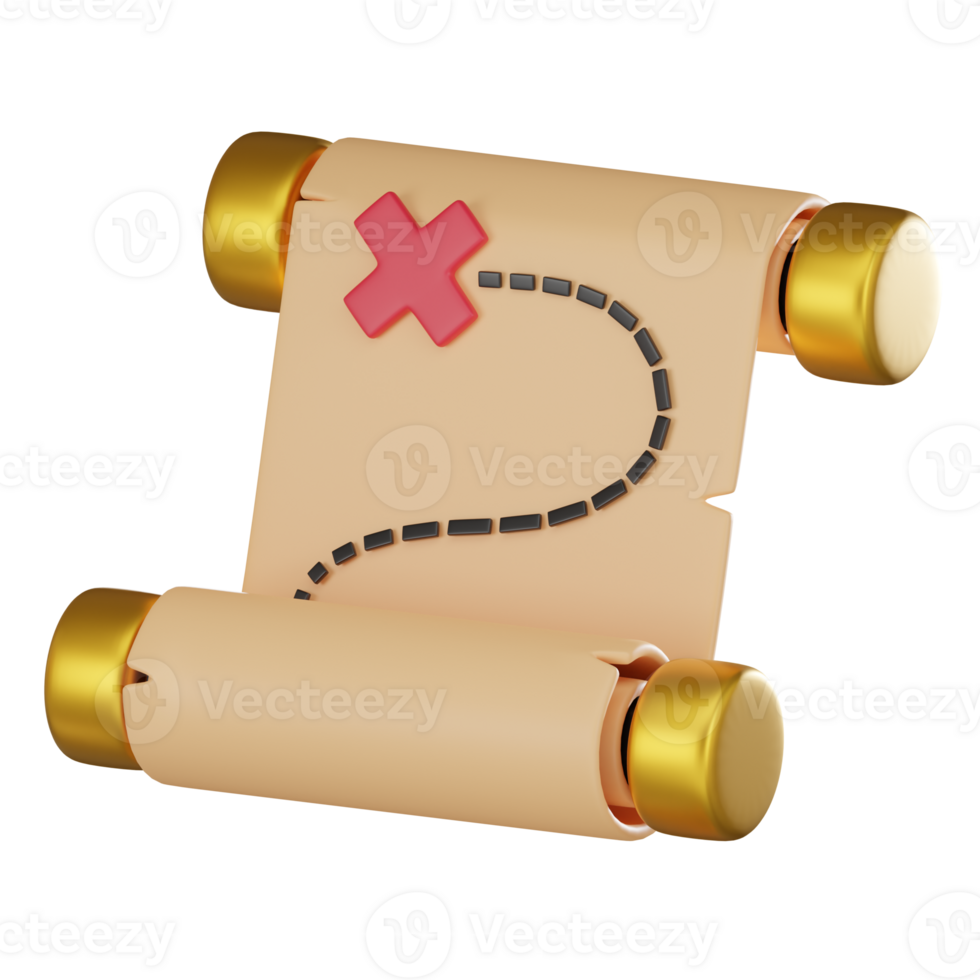 Antique Papyrus Scroll with Treasure Map. 3D Render png
