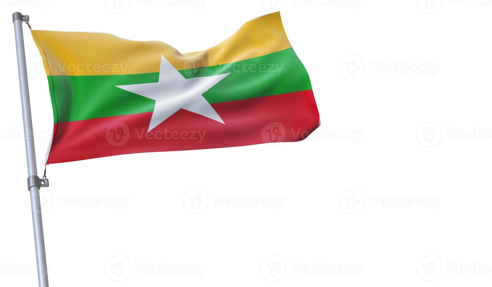 a flag is waving in the wind of Myanmar on a white background photo