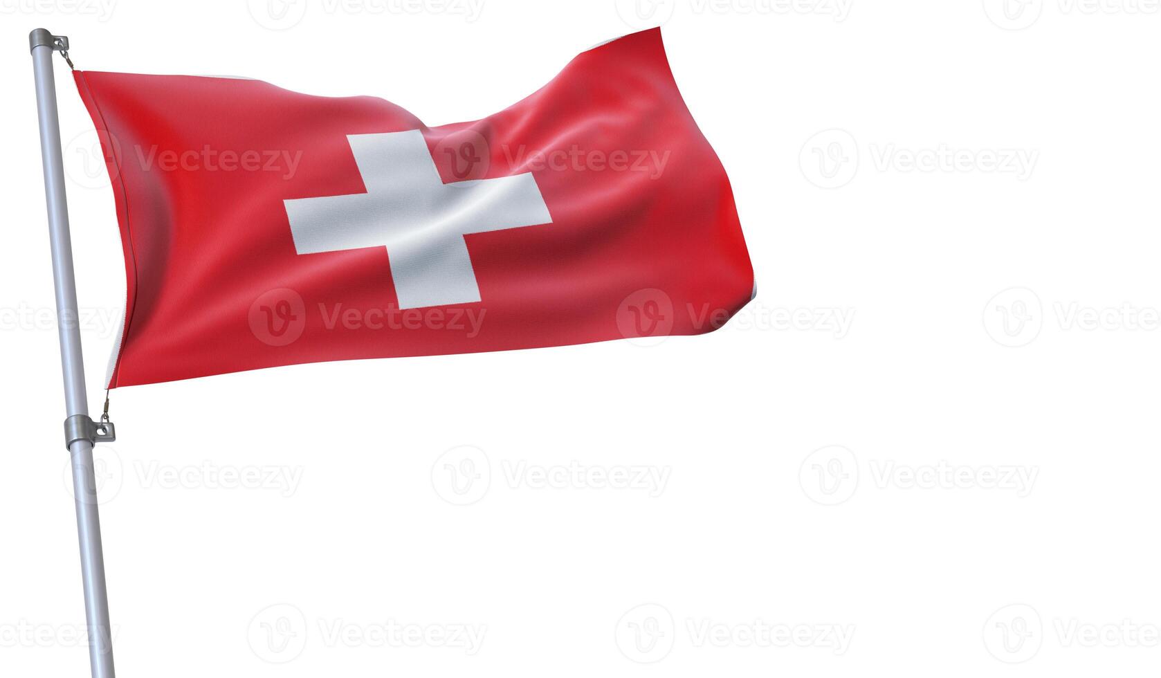 a flag is waving in the wind of Switzerland on a white background photo