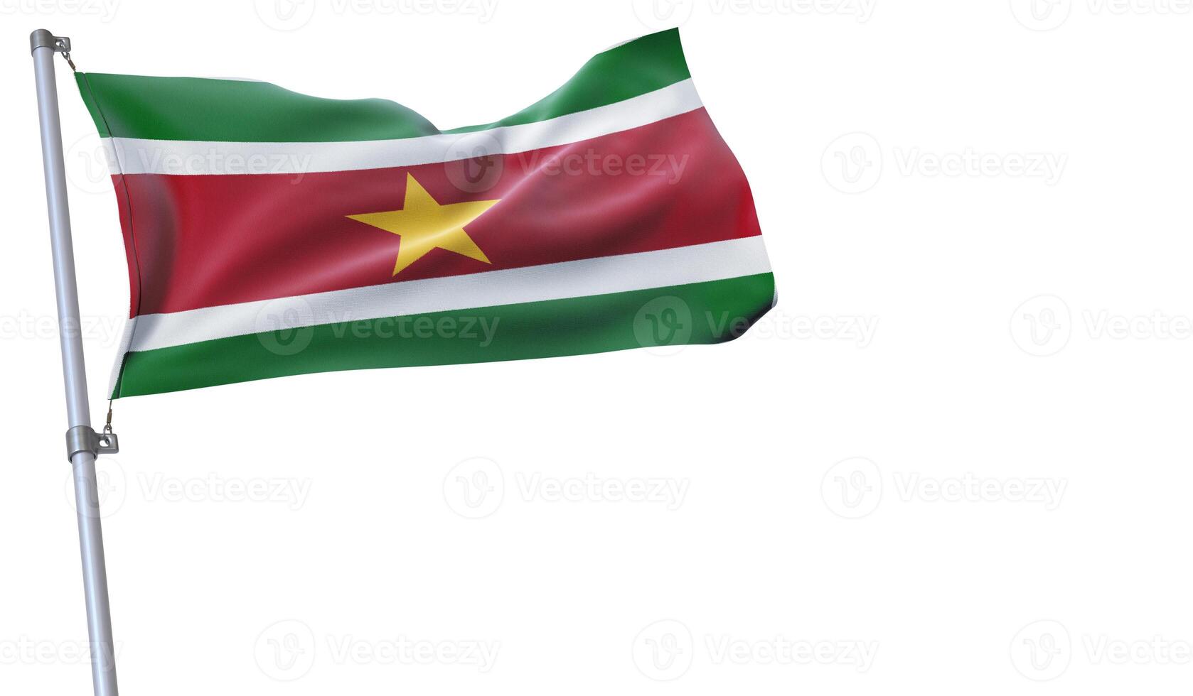 a flag is waving in the wind of Suriname on a white background photo
