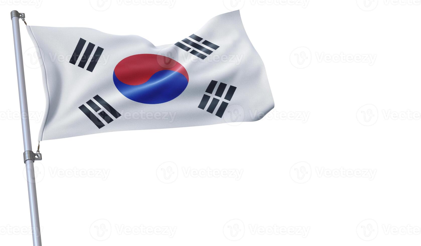a flag is waving in the wind of South Korea. on a white background photo