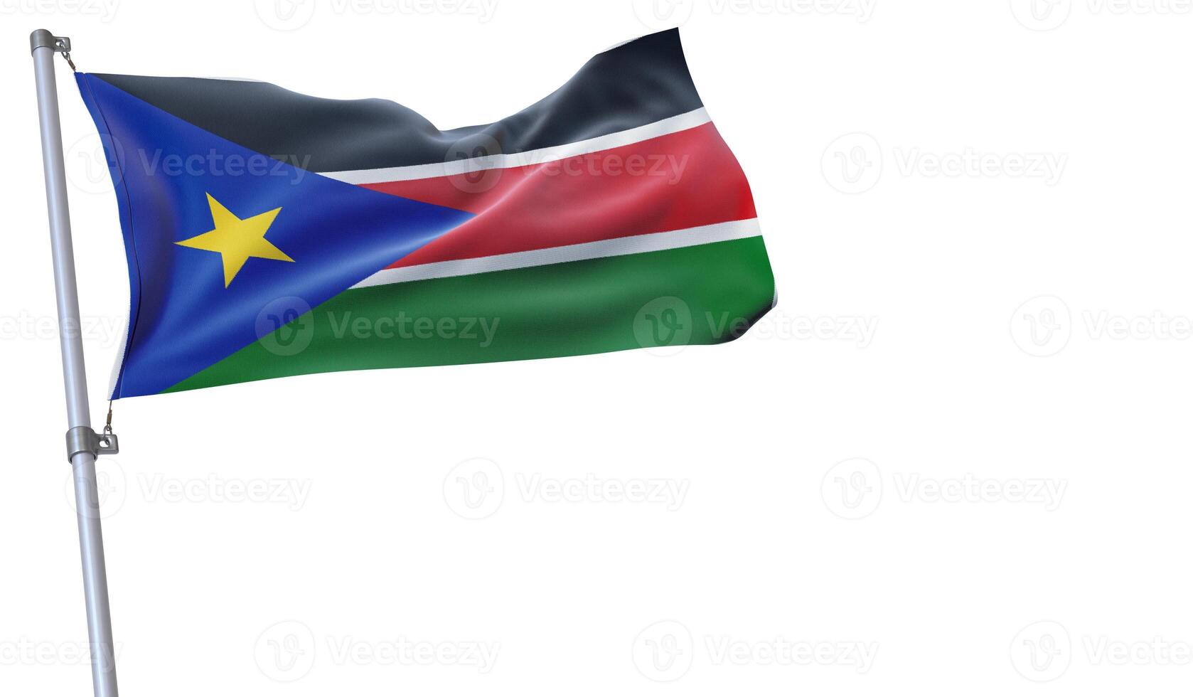 a flag is waving in the wind of South Sudan on a white background photo