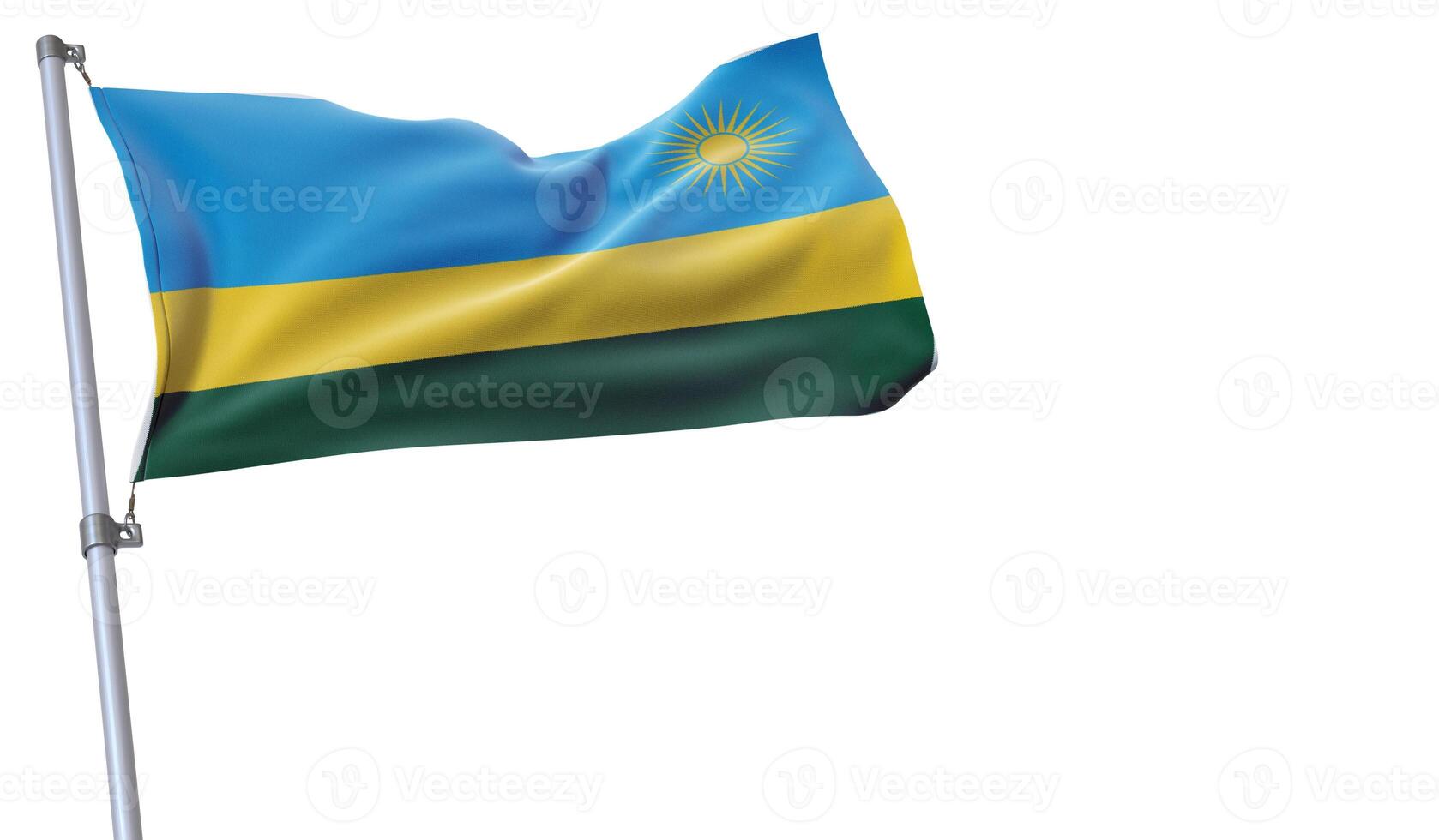 a flag is waving in the wind of Rwanda on a white background photo
