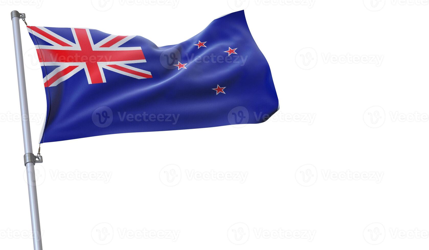 a flag is waving in the wind of New Zealand on a white background photo