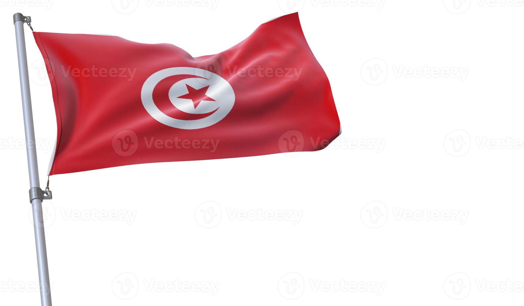 a flag is waving in the wind of Tunisia on a white background photo