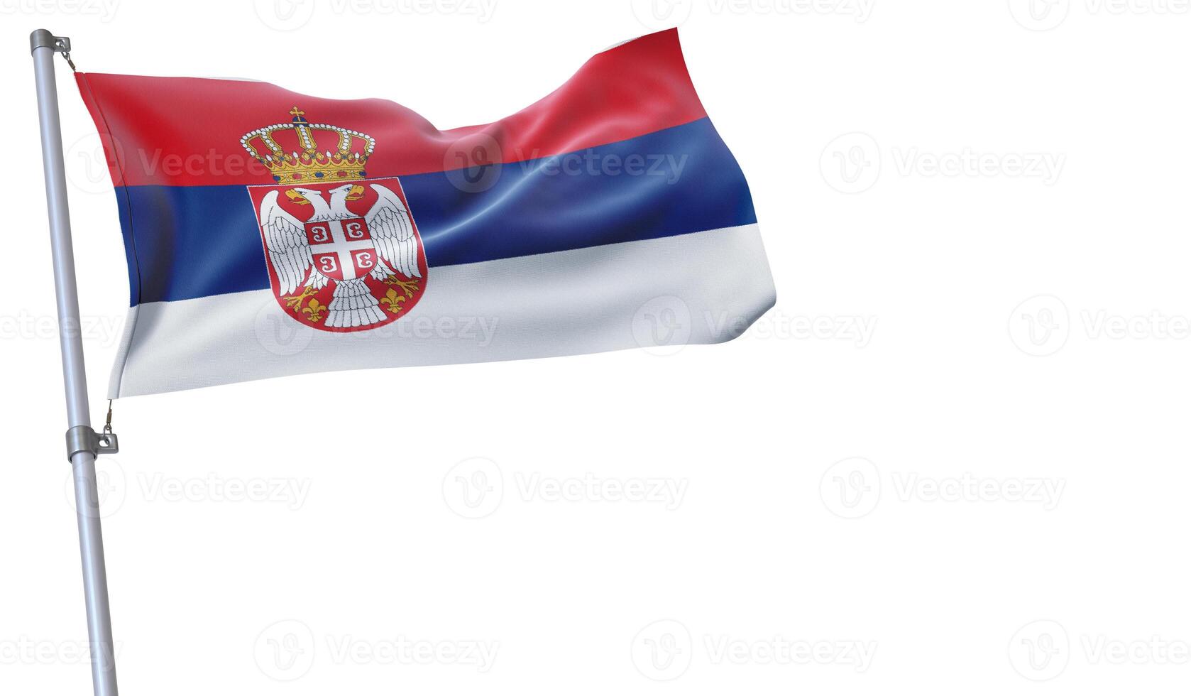 a flag is waving in the wind of Serbia. on a white background photo