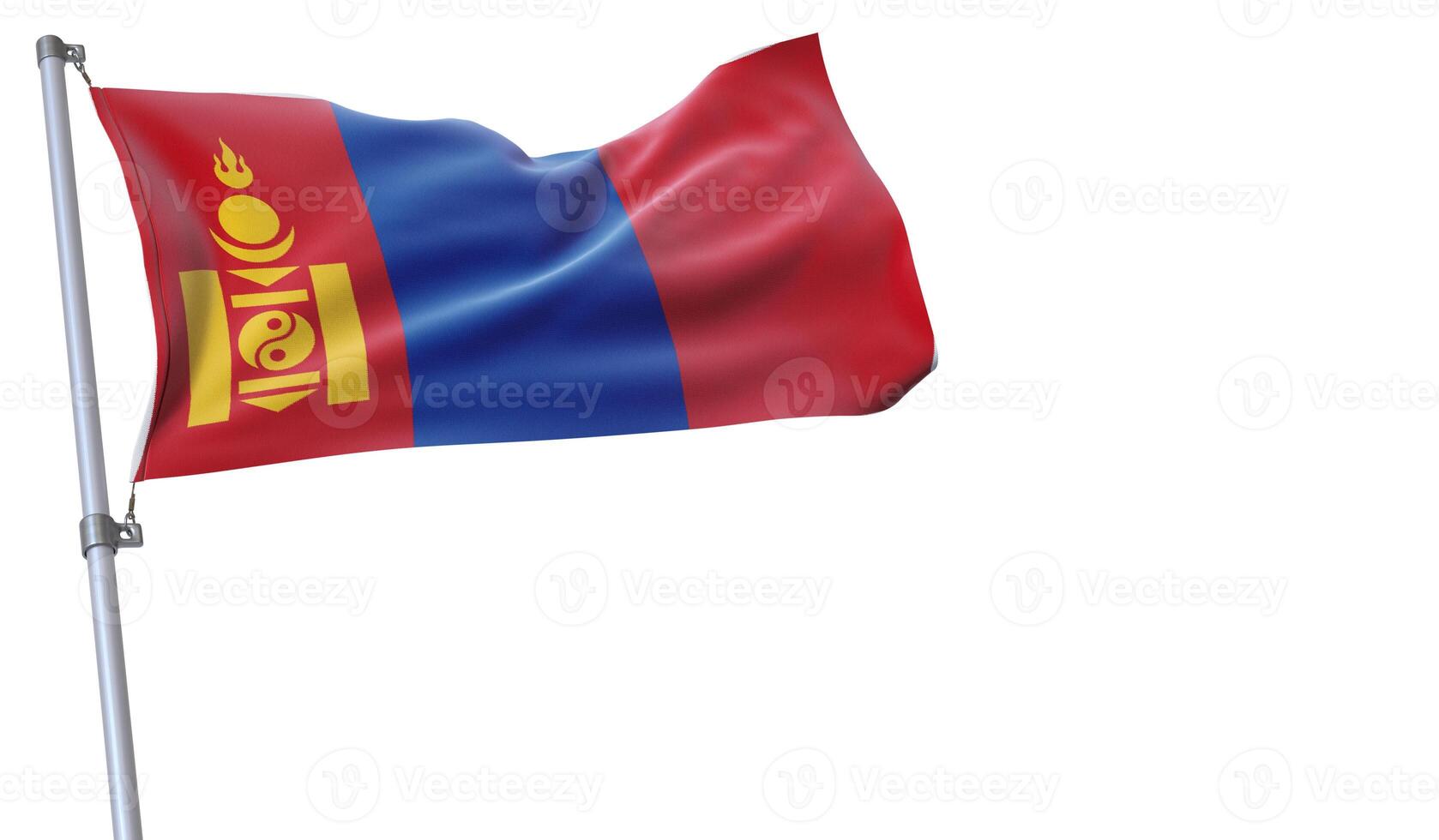 a flag is waving in the wind of Mongolia on a white background photo