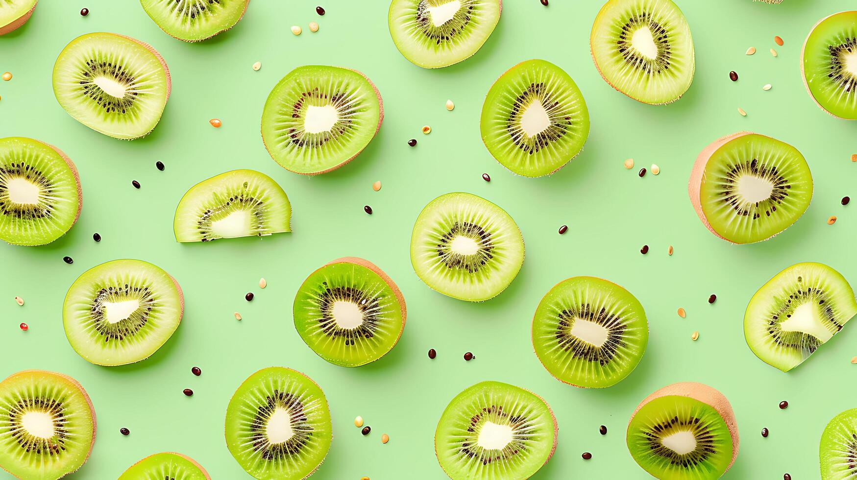 Seamless pattern of fresh green kiwi slices on a pastel green background photo