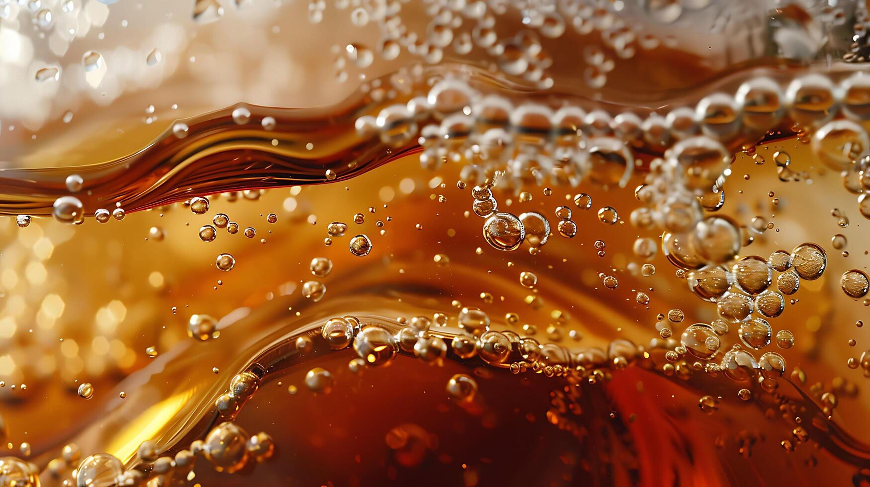 Close-up view of bubbles rising in a carbonated beverage photo