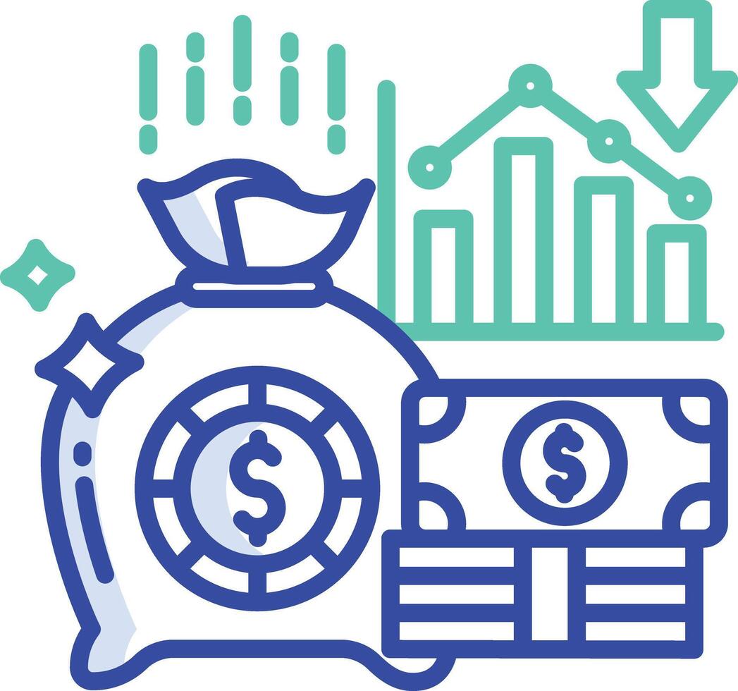 Cash bag outline color illustration vector