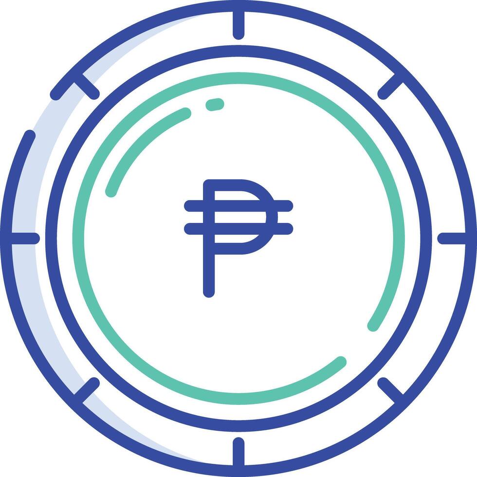 Philippine Peso coin outline color illustration vector